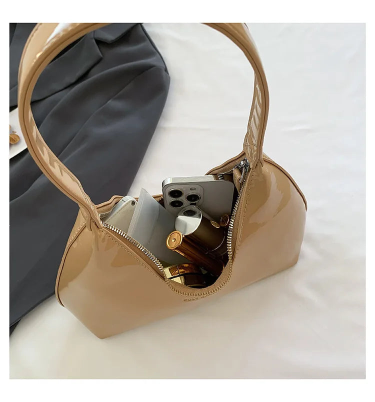 Trendy Designer Solid Shoulder Bags for Women Handbags and Purses 2024 New Fashion Patent Leather Underarm Ladies Tote Bags