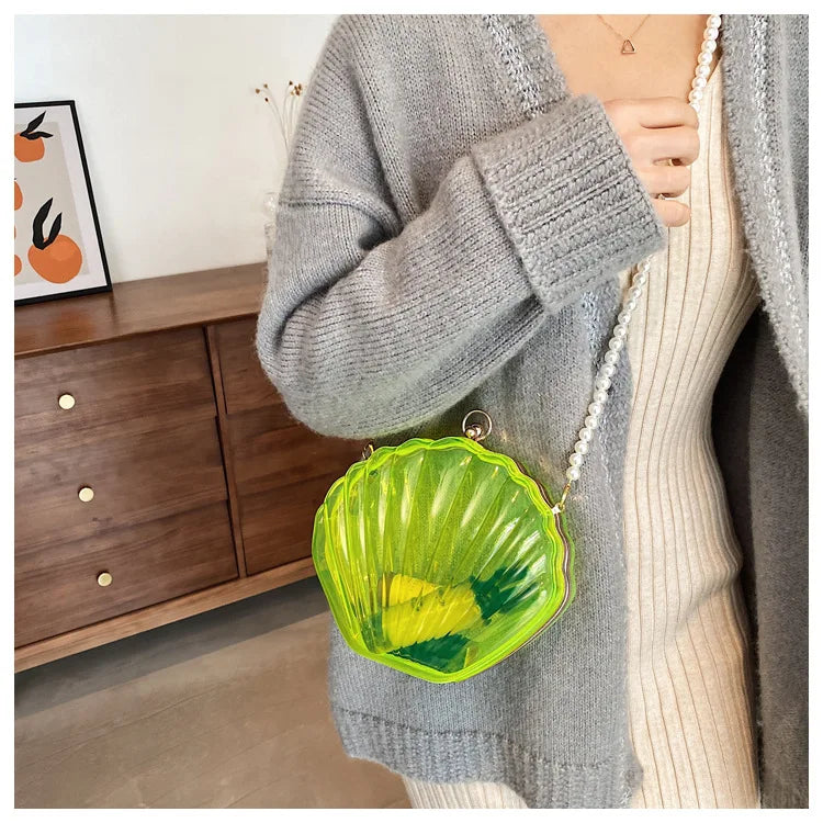 Evening Bags for Women 2023 New Transparent Shell Bag Clutch Box Handbags Pearl Chain Crossbody Bag Acrylic Purse Shoulder Bag