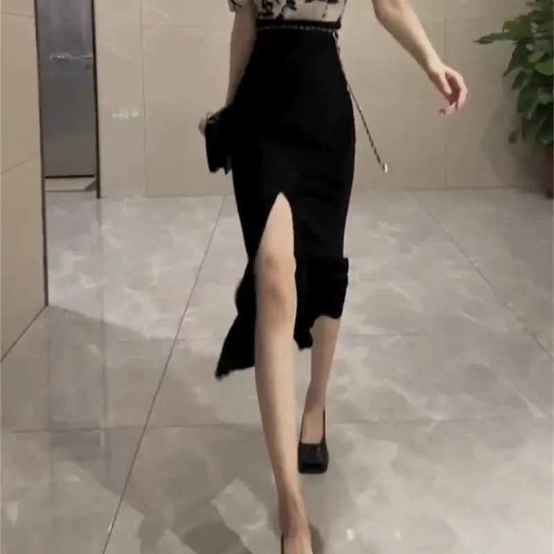 Skirt Suits Women's Two Piece Set Short Sleeve Long Maxi Sexy Female Outfits Slit Party Jacket Vacation 2025 Top and Bottom Full