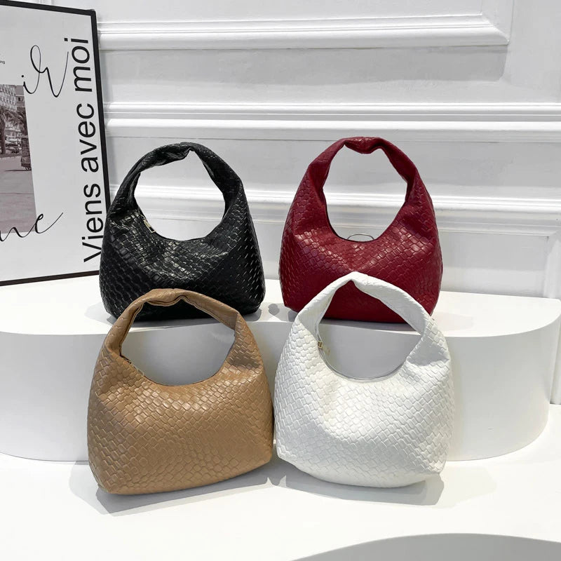 Fashion Pu Weave Bag Red Purse Underarm Bag Fashionable Crescent Mobile Phone Purse and Handbags For Women