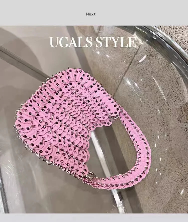 Bling Shiny Metal Sequined Dumpling Bag Woven Handmade Women Handbag Fashion Evening Bag Wedding Party Clutch Purse Shoulder Bag