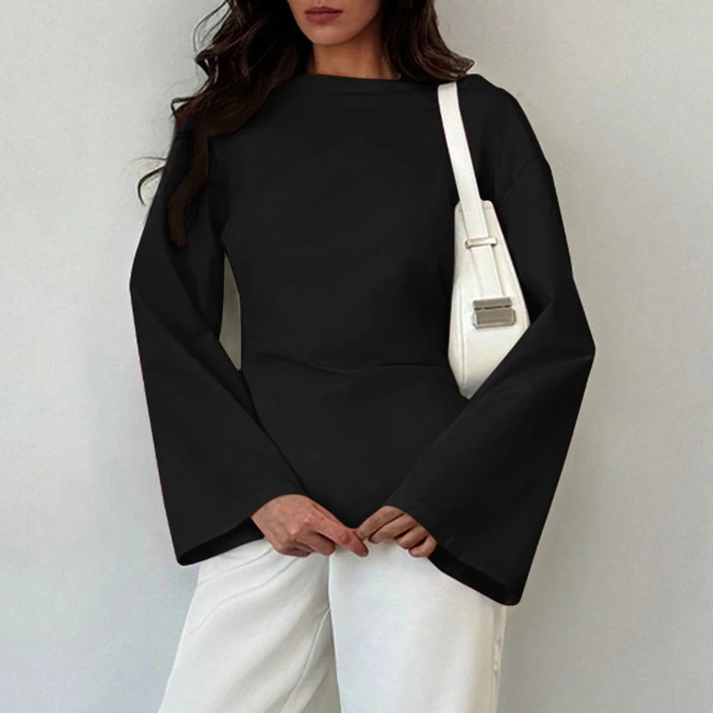 Women's Blouses Summer Fashion Slim Elegant 2025 Plain Minimalism Long Sleeve Round-Neck Office Lady Blouses