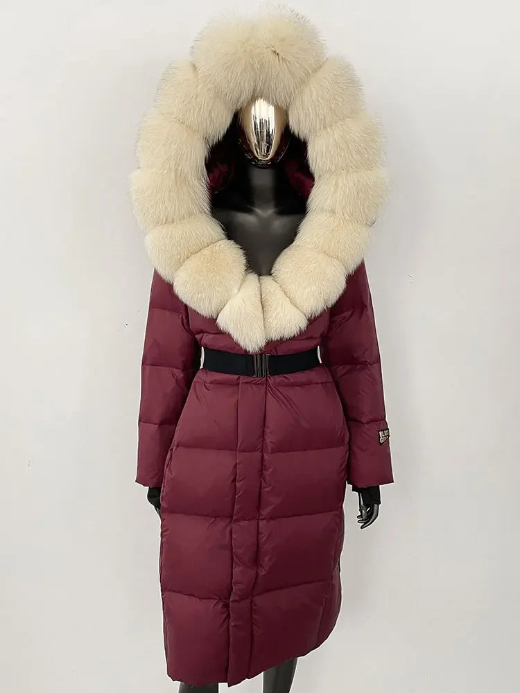 OFTBUY Winter Women Coat Real Fox Fur Collar Hooded Jacket Thick Warm Autumn Hat Detachable X-long White Duck Down Overwears