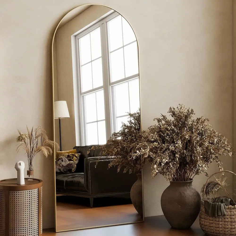 64x21 Arched Full-Length Mirror, Gold Finish