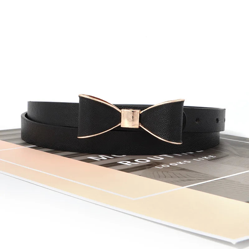 New women's bow belt, fashionable gold buckle belt, paired with dress jeans belt, candy colored slim fit belt