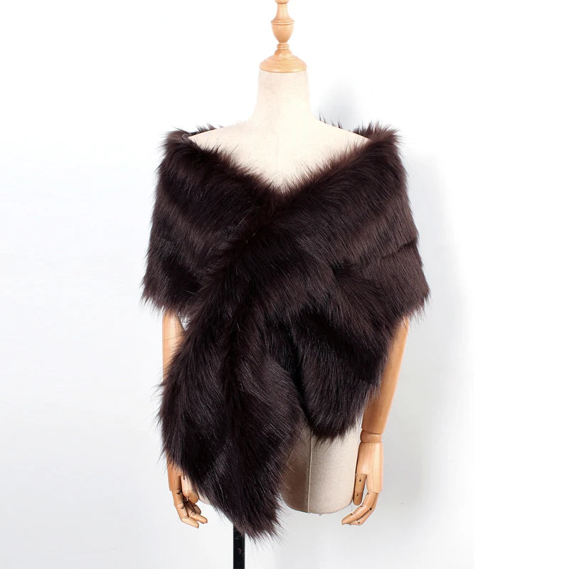Women Fancy Bridal Wedding Shawl Cape Elegant Winter Warm Faux Fur Long Shawl Stole Wrap Scarf For Evening Party Decor Accessory