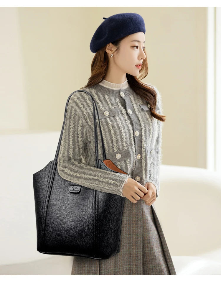 Elegant Women's Handbag Quality Leather Top-Handle Bag Ladies Solid Color Shoulder Crossbody Bag Casual Tote Purse Messenger Sac