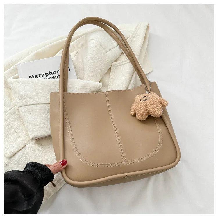 Women's Retro Tote - High-Quality Solid Color, Minimalist Large-Capacity Commuter Handheld/Single-Shoulder