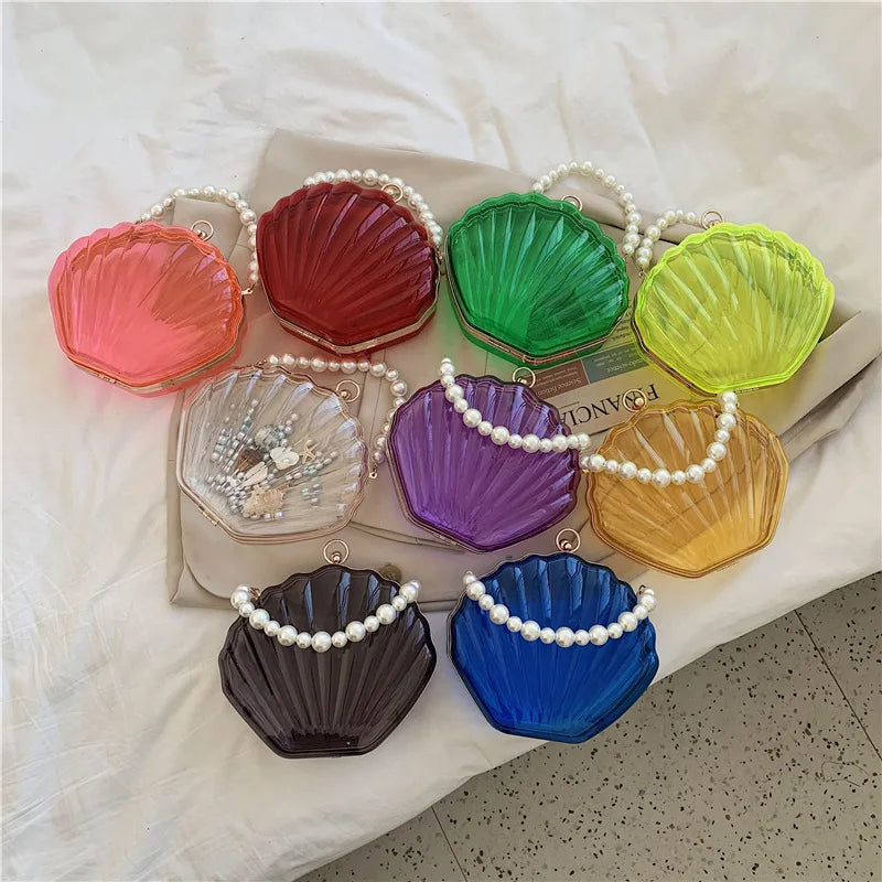 Evening Bags for Women 2023 New Transparent Shell Bag Clutch Box Handbags Pearl Chain Crossbody Bag Acrylic Purse Shoulder Bag