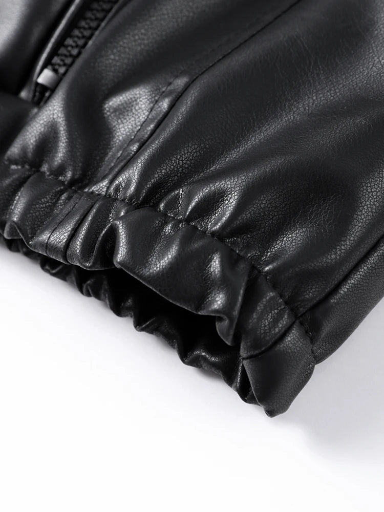Vintage Pu Leather Zipper Crop Jackets For Women Locomotive Full Sleeve Pockets Female Hoodie Autumn Lady High Street Outwears