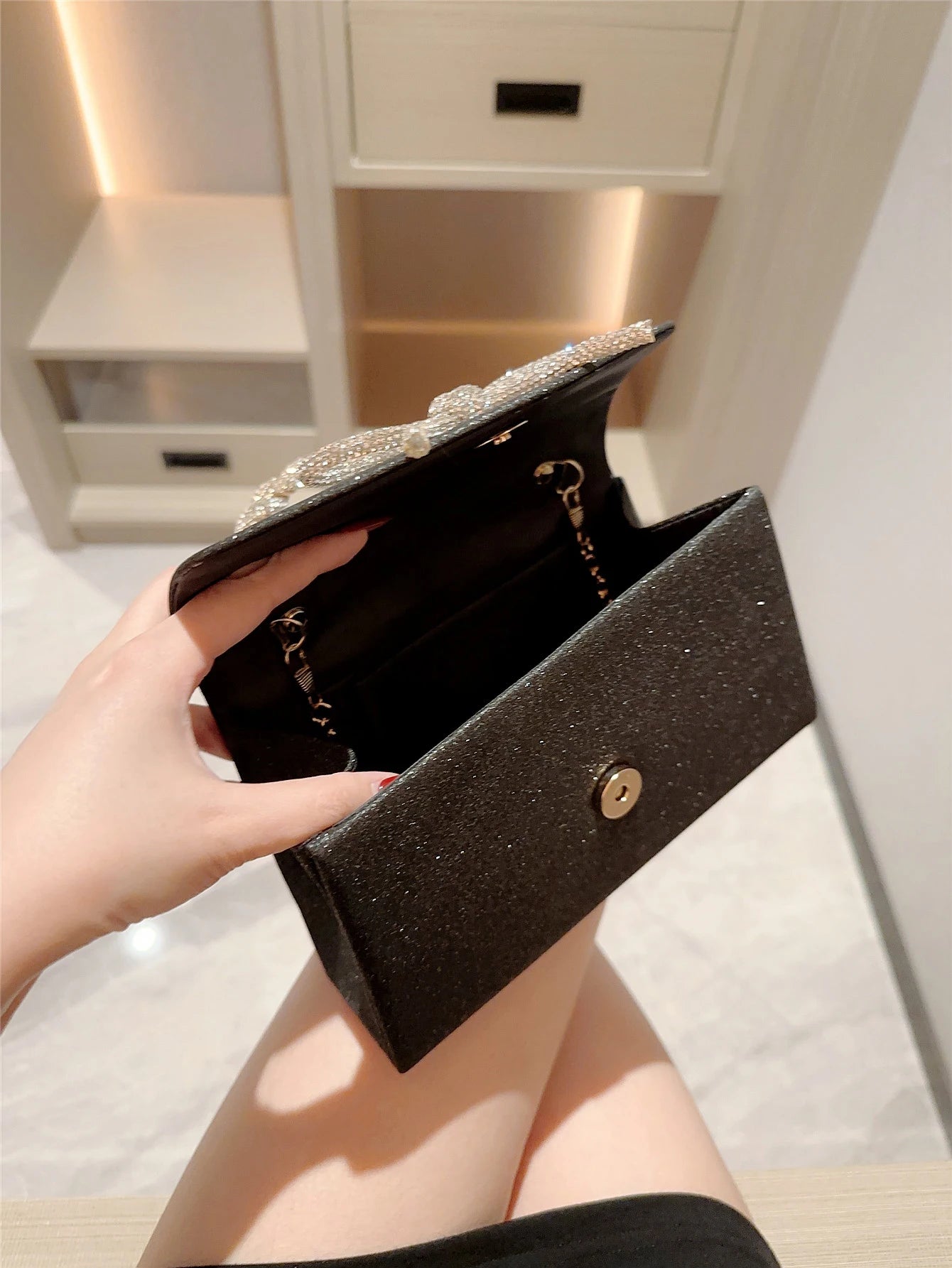 Evening Bag Dress Versatile European and American Clutch Bag Crossbody Celebrity Fashion Diamond Bow Chain Bag