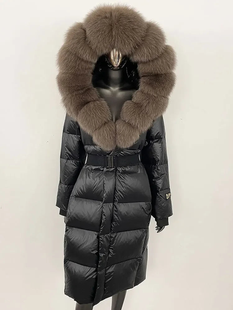 OFTBUY Winter Women Coat Real Fox Fur Collar Hooded Jacket Thick Warm Autumn Hat Detachable X-long White Duck Down Overwears