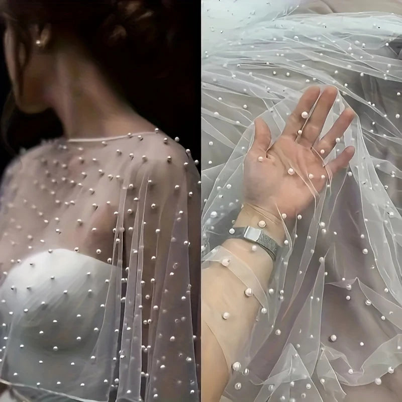 Fashion Wedding Dress Lace Shawl Pearl Short Cape French Elegance Evening Party Bridal Cover Up White Gauze Shoulder Decoration