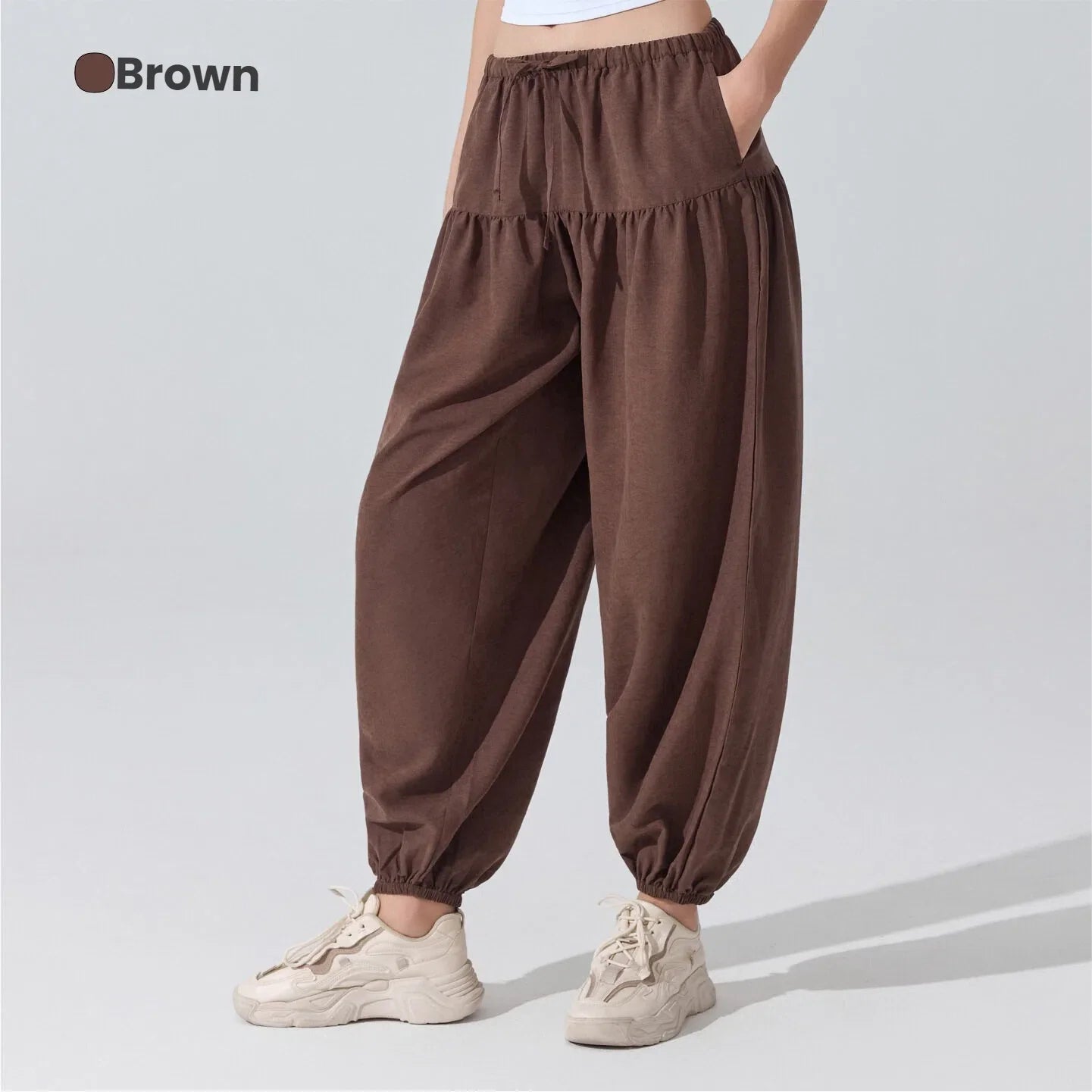 Women's Jogger Pants Haram Pants Cotton Blend High Waist Elastic Drawstring Wide Leg Lounge Trousers for Yoga Gym Fitness