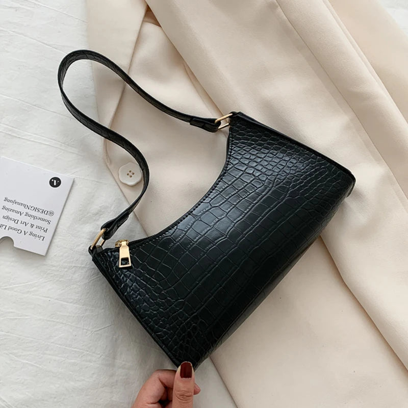Retro Crocodile Pattern Shoulder Bag For Women PU Leather Armpit Bag France Clutch Bag Casual Female Clutch Handbags Purse Tote