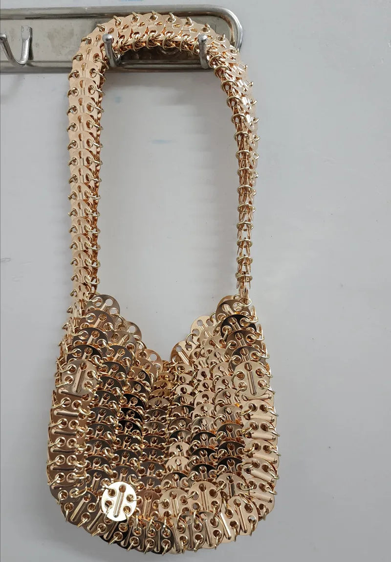 Women's Bag 2025 Trend luxury Designer Handbag Metal Chain Tote Bag Hollow Evening Bag Clutch Female Travel Holiday Shoulder Bag