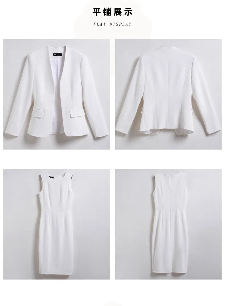 NAVIU Two Piece Dress Suits For Women Long Sleeve Solid Slim Fit Fashionable Momochromatic New Office Ladies Work Wear White