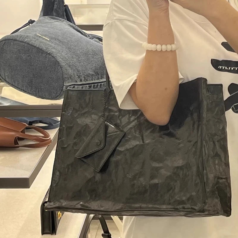 England Style Tote Bags For Women Luxury Designer Handbags Purses 2024 New In PU Oil Wax Skin Wrinkles Letter Underarm Shoulder