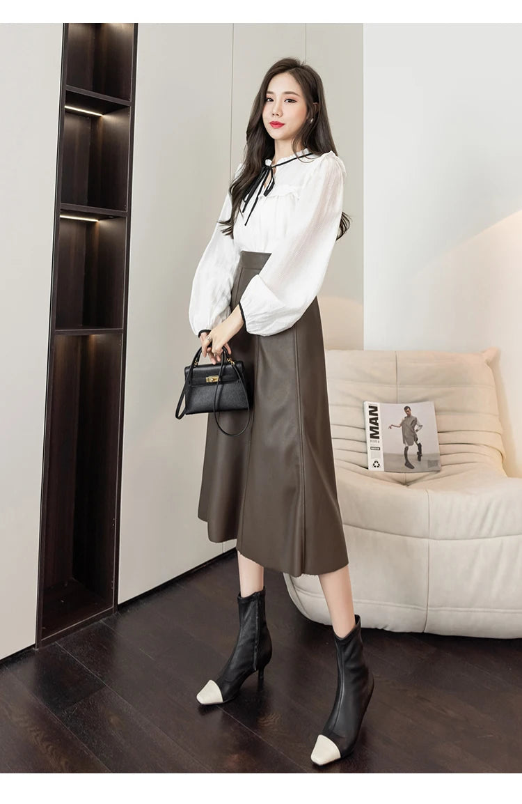 Leather Skirt Women 2025 Autumn Winter New Arrival High Waist PU Skirt Korean Style Maxi A Line Skirt For Women Hot Sale