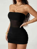 Pleated Mesh Splice Dress