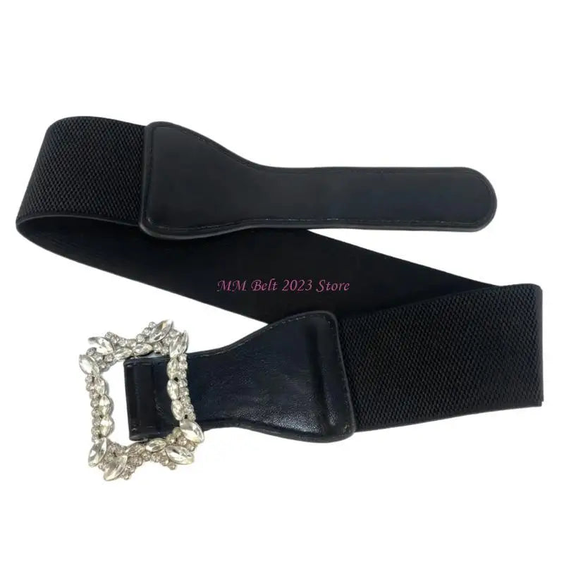 49ME Sparkly Wide Waist Belt Rhinestones Buckle for Hot Girl Glitter Corset Trendy Underbust Waist Chain Belt Disco Party