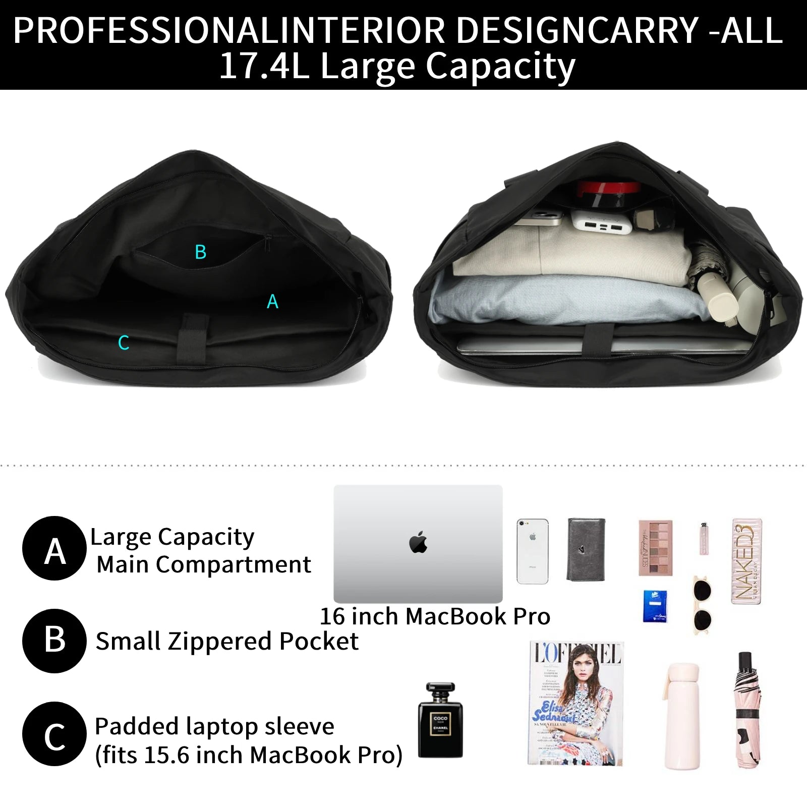 Women's 15.6 Inch Laptop Tote Bag in Classic Nylon, Large Capacity with Front Pocket, Casual Business Travel Bag