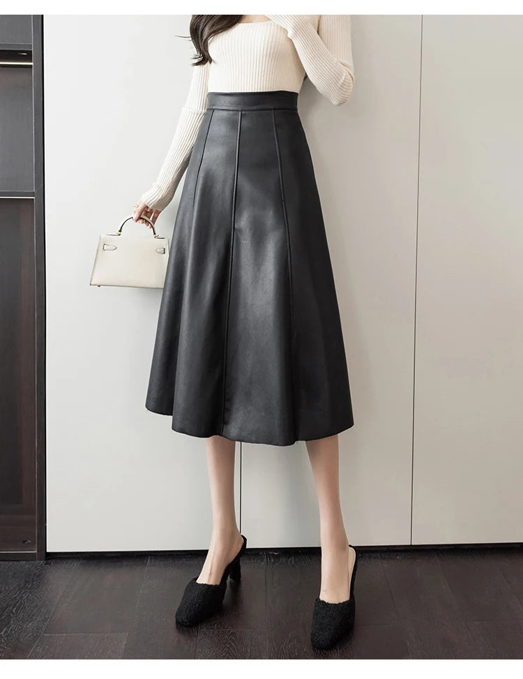 Leather Skirt Women 2025 Autumn Winter New Arrival High Waist PU Skirt Korean Style Maxi A Line Skirt For Women Hot Sale