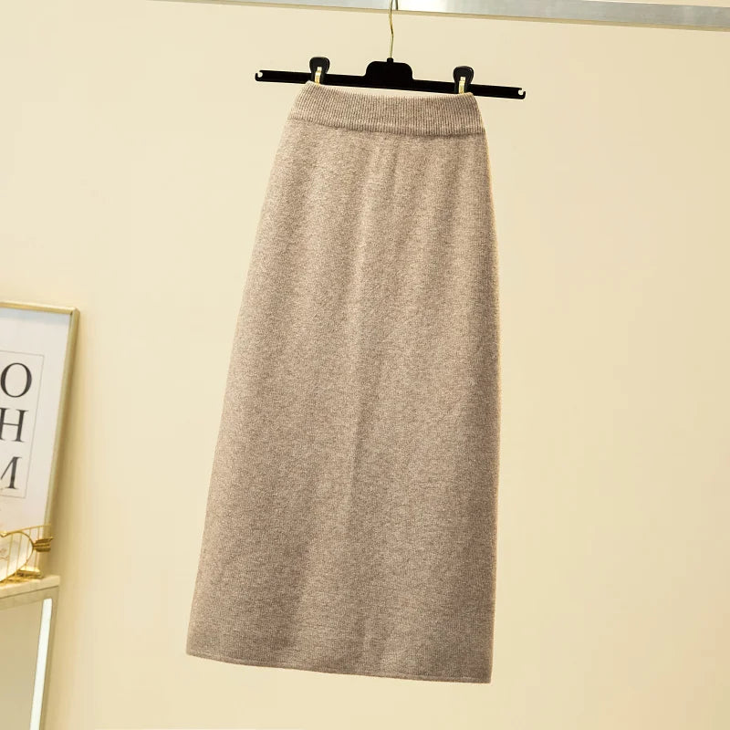 2025 Black Knitting Skirt Woman High Waist Elegant Long Skirts For Women Fashion Autumn Winter Skirt Office Women's Skirts