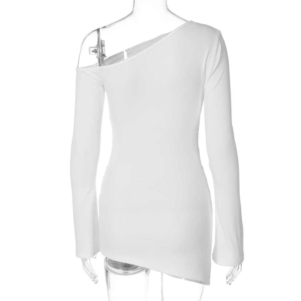 Inclined-Sleeve Ruched Mini Dress
