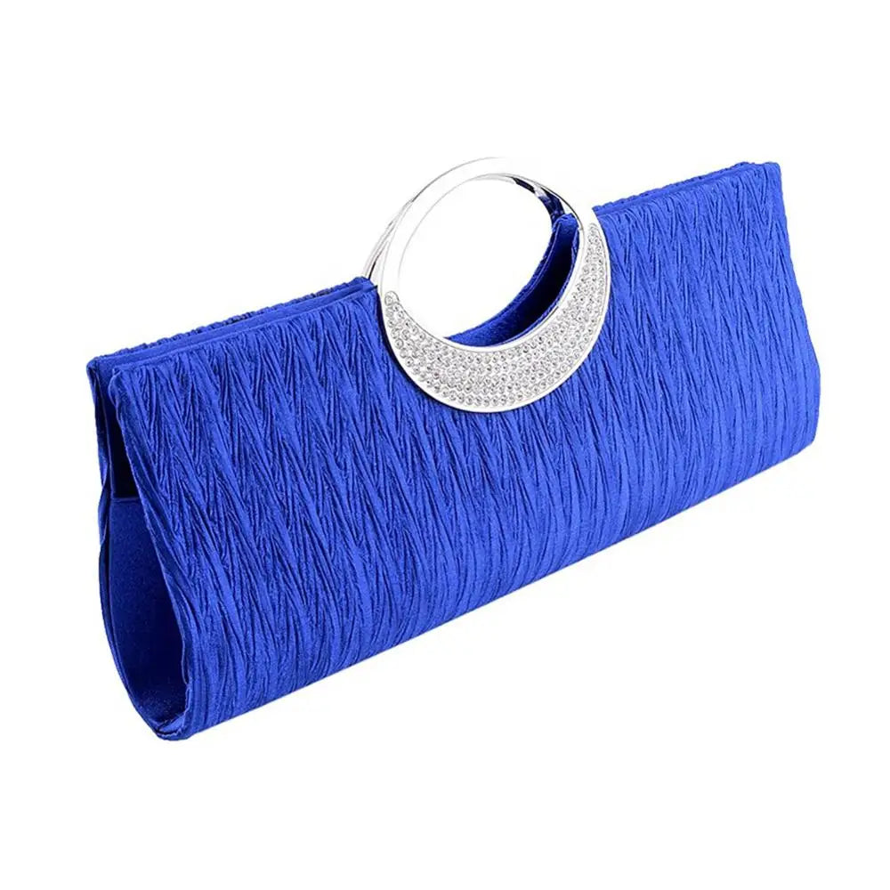 Fashion Women Luxury Handheld Bag Rhinestone Satin Pleated Evening Bag Party Shoulder Bag Clutch Purse Handbag