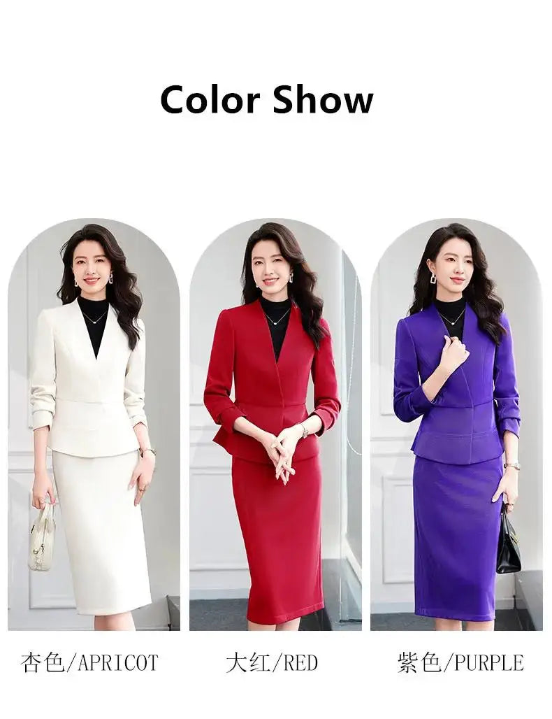 2025 New All Season Skirt Suits Women New Fashion Temperament V Neck Professional Blazer And High Waist Skirt Two Piece Set