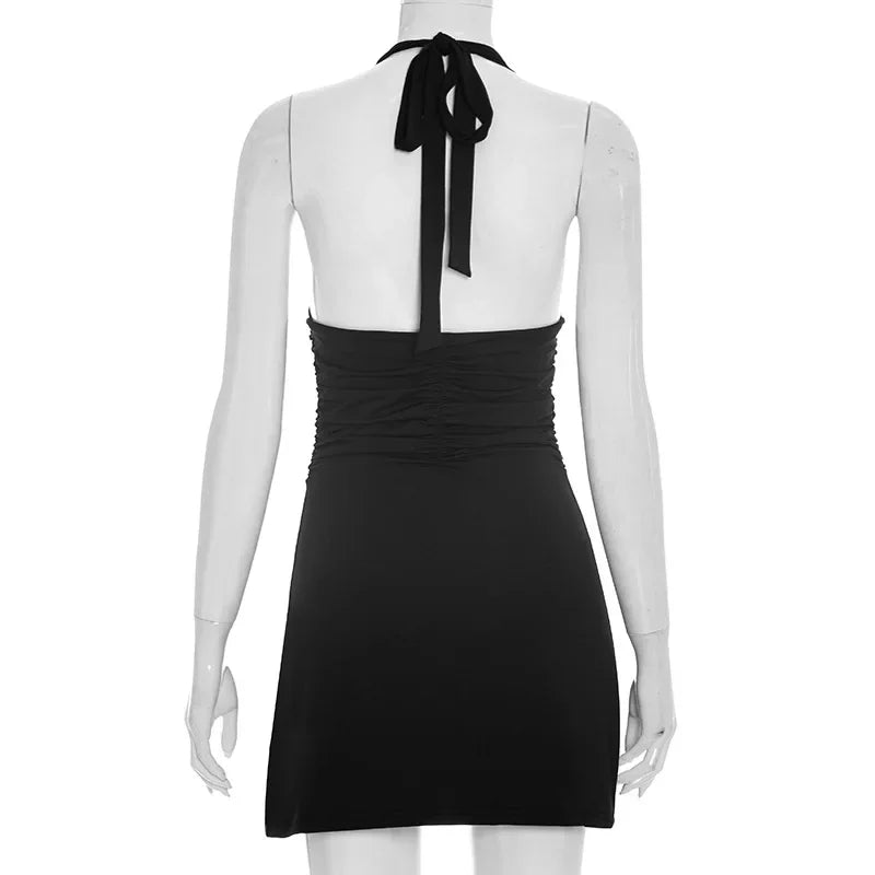 V-Neck Ruched Mini Dress