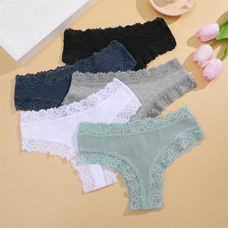 5Pcs/set Floral Lace Cotton Panties