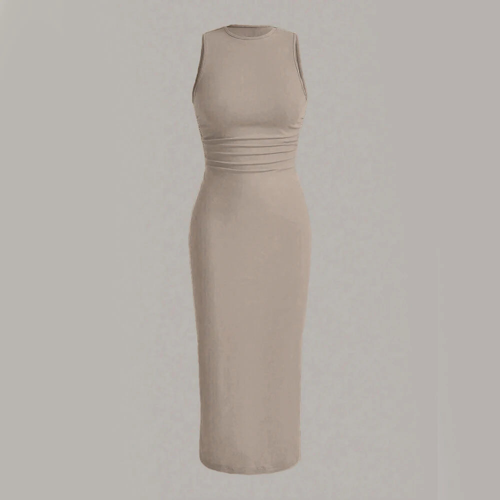 Women's Evening Dresses 2025 Winter Autumn Essential Wrap Style Sleeveless Crew Neck Midi Dress for Understated Luxury