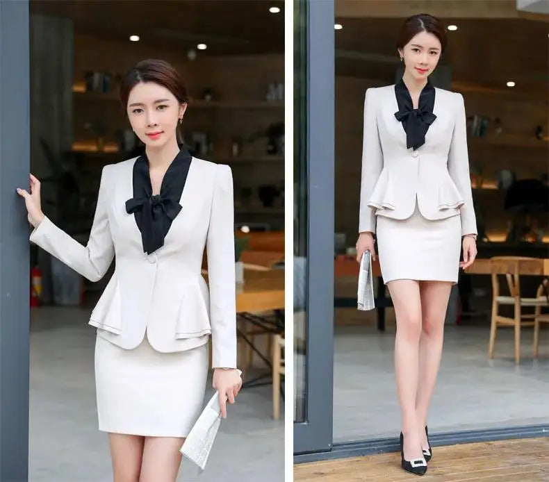 Slim 2 Piece Blazer and Skirt 2024 Spring Autumn New Fashion Office Ladies Ruffle Hem Single Button Blazers Solid Skirt Suits