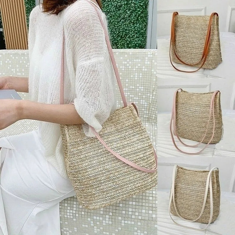 Women's straw woven handbag large rattan basket beach Bag Summer Women Messenger Crossbody Bags Girls Small Beach Handbag New