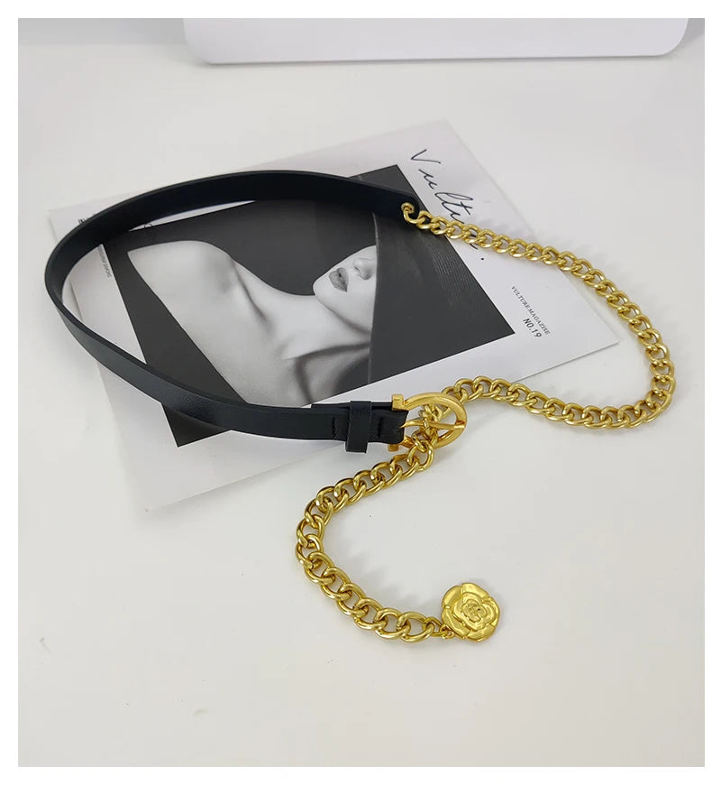 Designer Belts For Women High Quality Luxury Golden Chain Belt Ladies Dress Waistband Flower Adjustable Punk Corset