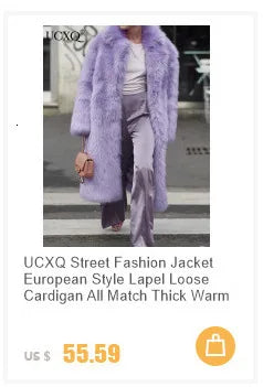 UCXQ Tide Faux Fur Coat European Style Street All Match Lapel Temperament Elegant Long Outerwear Women 2025 Autumn Winter 3C2587