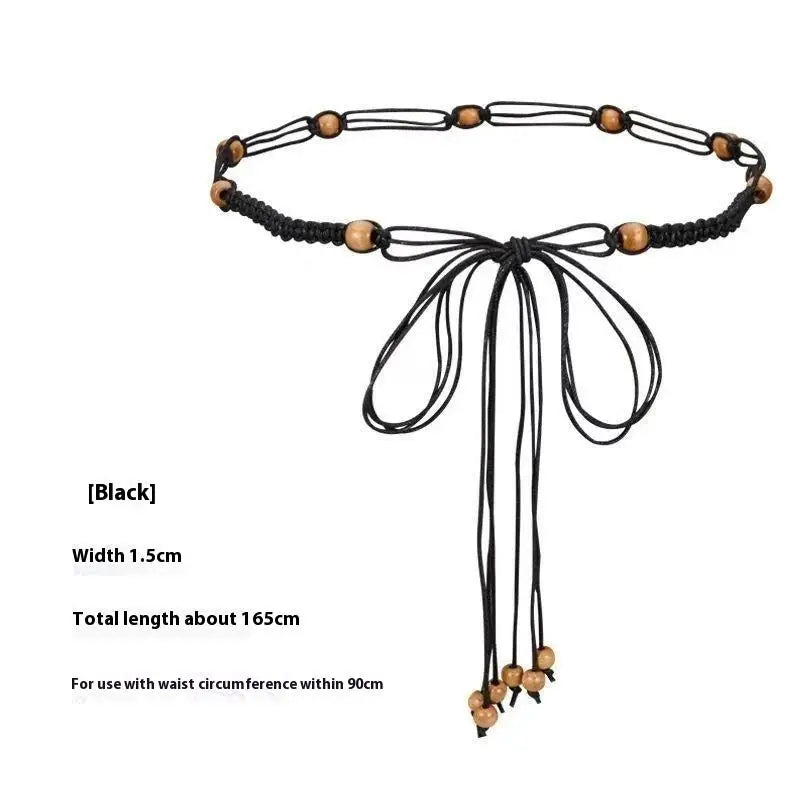Belts For Women Knot Waistband Summer Boho Shell Bead Dress Jeans Belt Female Beach Accessory Beige Wax Cord