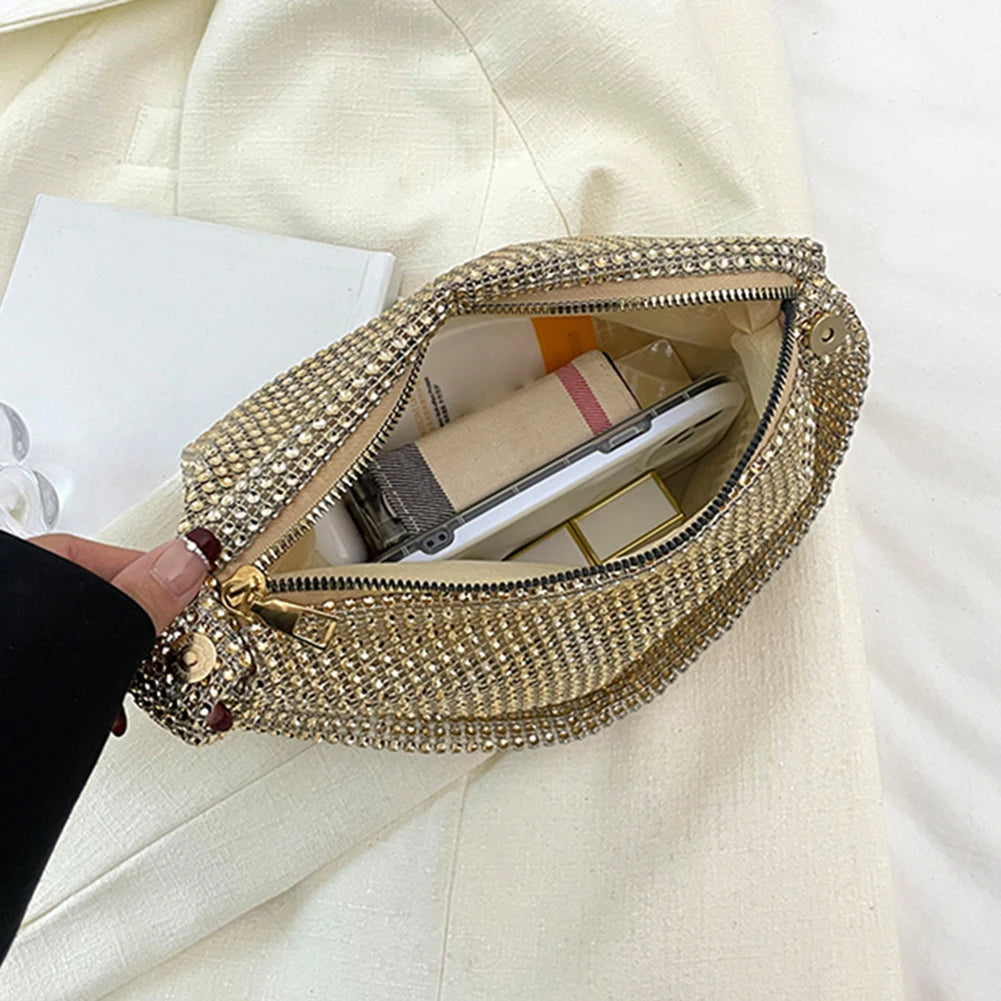 Glitter Evening Dinner Clutch Bag Women Lady Stylish Evening Bag Rhinestone  Large Capacity Underarm Bag Everyday Shoulder Bag