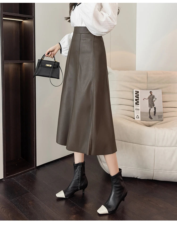 Leather Skirt Women 2025 Autumn Winter New Arrival High Waist PU Skirt Korean Style Maxi A Line Skirt For Women Hot Sale