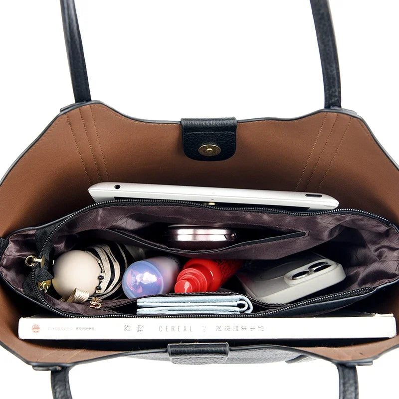 Elegant Women's Handbag Quality Leather Top-Handle Bag Ladies Solid Color Shoulder Crossbody Bag Casual Tote Purse Messenger Sac