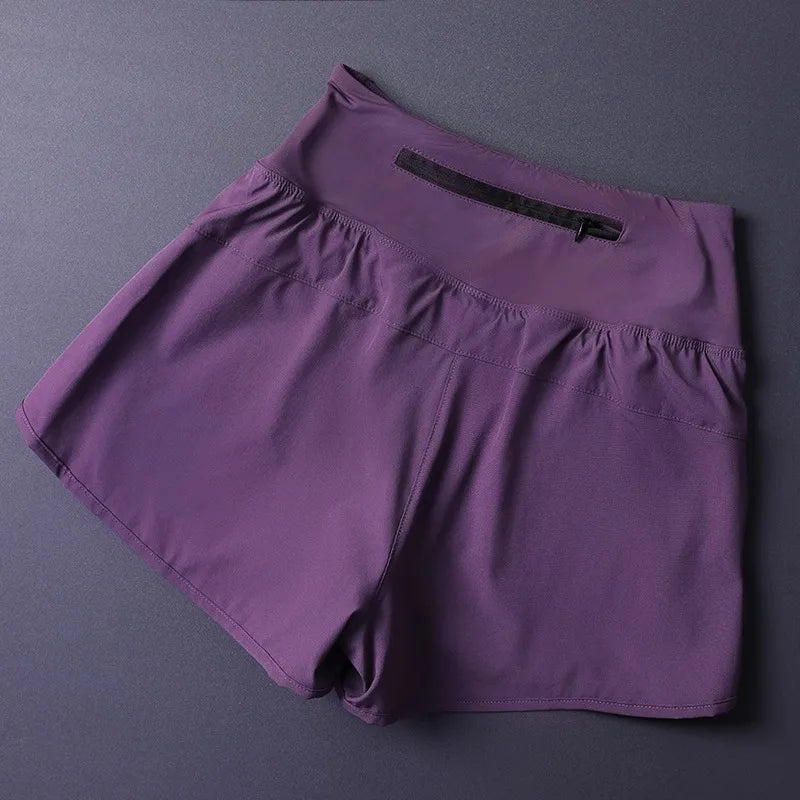 Women's 2 in 1 Shorts with Pockets - Lightweight Breathable Loose Anti-Disclosure Split Side for Yoga Running Gym