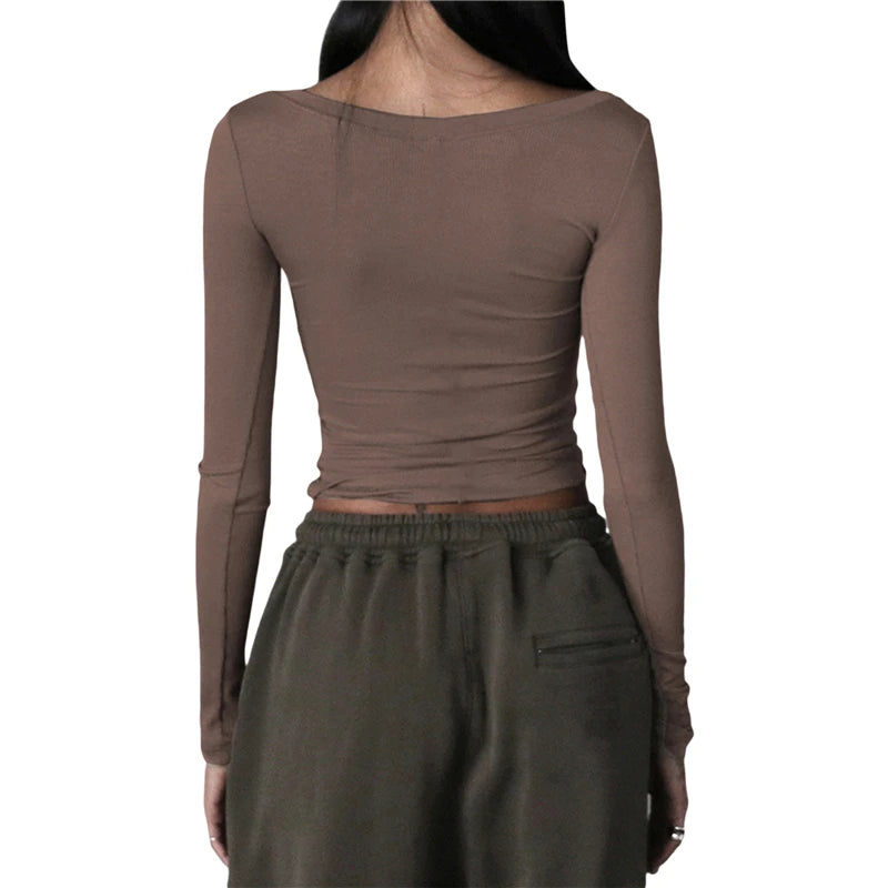 Women Casual Long Sleeve Knitted T-Shirts Spring Autumn Solid Slim Fit Pullovers Tees Shirts Female Streetwear Base Tees Tops