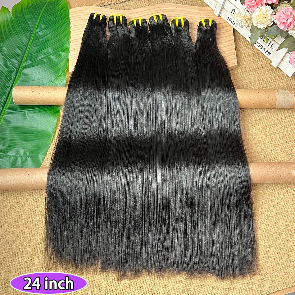 Double Drawn Yaki Straight Human Hair Bundles #1B Natural Black Color Vietnamese 100% Raw Virgin Hair Weave Extensions 1 2 3 4pc