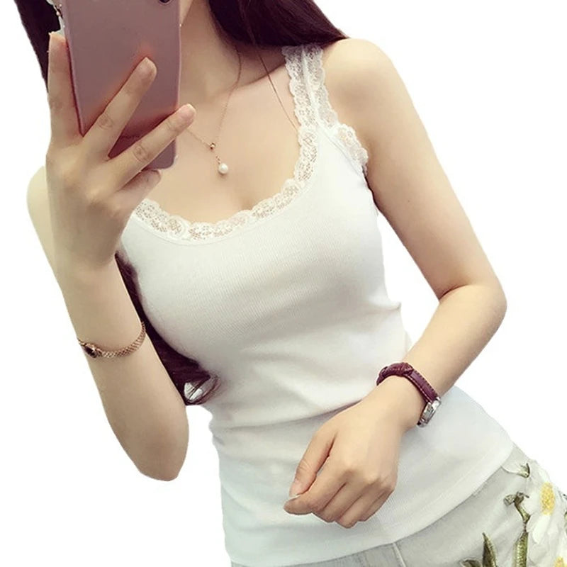 Women Tops Summer Sleeveless Women Tank Top With Lace Top Red Inside Wear Lace Camisoles Loose Underwear Womens Clothing Vest