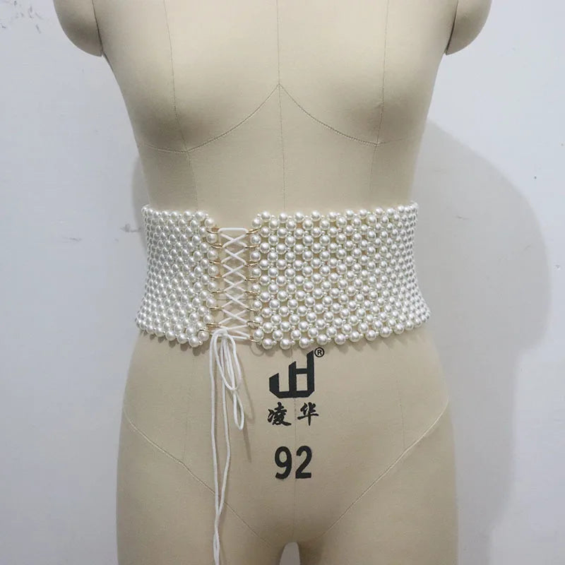Bead  Pearl Belt For Office Lady Elegant Waist Chains White Female Outfitting Beaded Belt