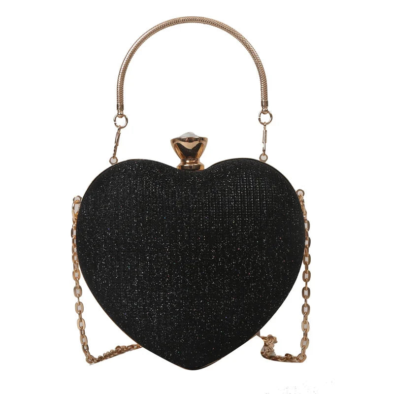 Evening Clutch Bag Women Bag Shiny Handbag Heart Shape Metal Clutches Bag Fashion Chain Shoulder Crossbody Bag Luxury Lady Purse