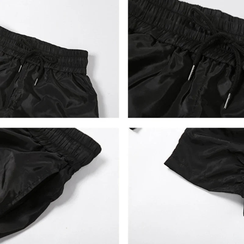 High Waisted Pants Women Black Joggers Casual Shirring Design Vintage European Style Personality Hip-hop Cool Girls Pantalones