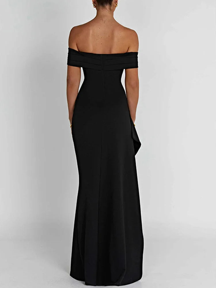 Women's Off-Shoulder Party Dress - High Slit Bodycon Gown, Sexy Elegant Evening Dress